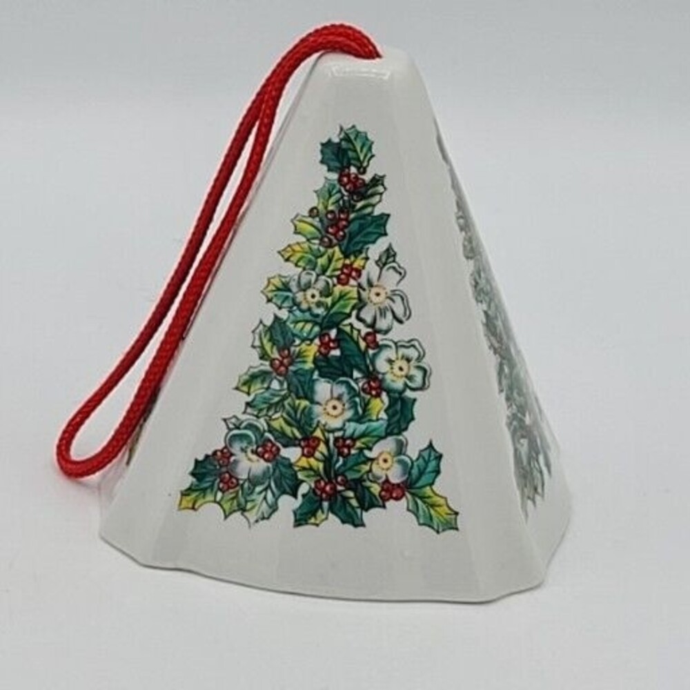 Vintage Jasco Festive Porcelain Christmas Ornament Holly Tree